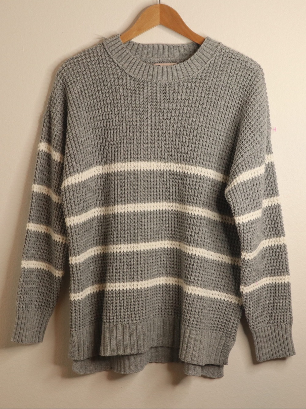 SO Gray Cream Striped Waffle Knit Sweater XXL